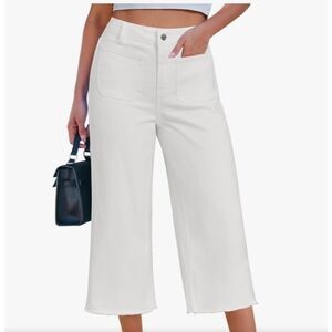 Women's Wide Leg High Waisted Cropped Capri Jeans, Size-2XL